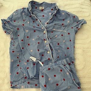 JCrew Blue-white Apple Print Cotton Pajama Set